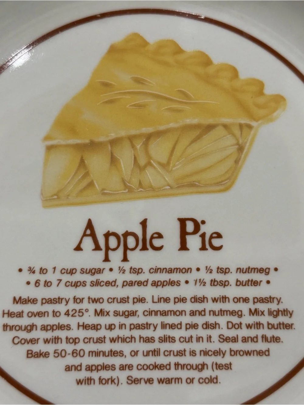 Vintage WINLEY Fine Porcelain Apple Pie Recipe Dish